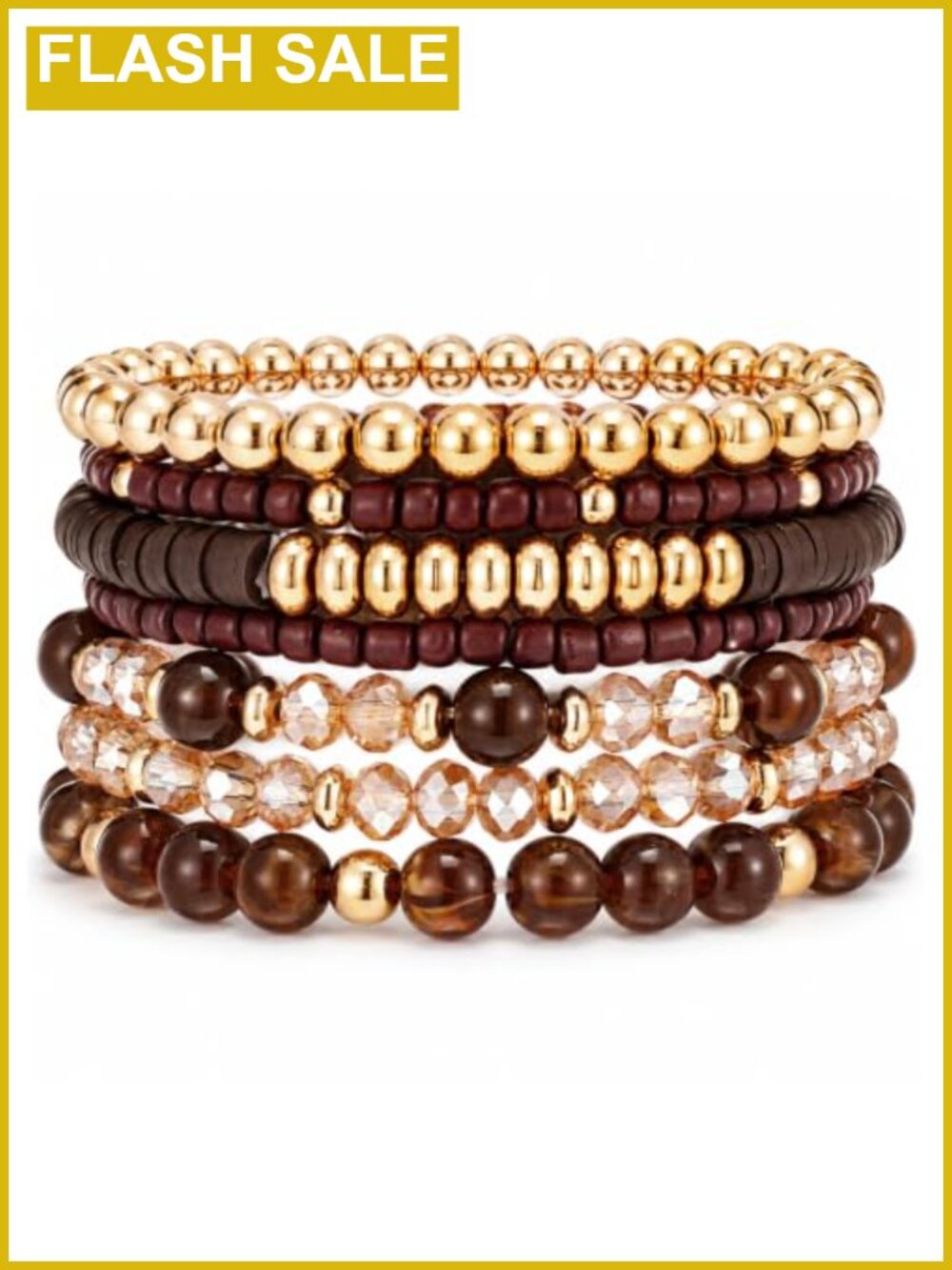 Boho Beaded Bracelets for Women, Stretch Acrylic Stackable Set of 7